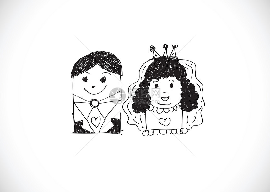 卡通手画婚礼情侣构想设计图片