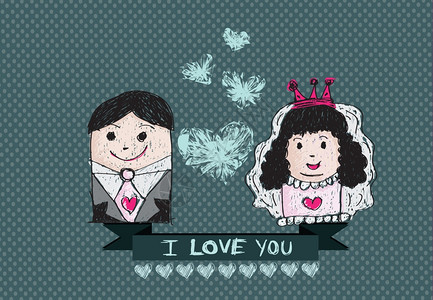 卡通手画婚礼情侣构想设计背景图片