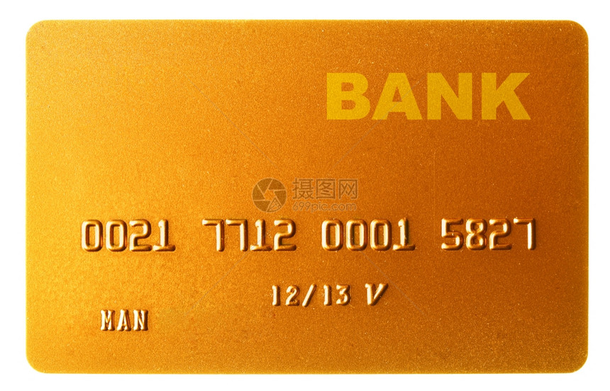 在白色背景上隔开的金信用卡图片