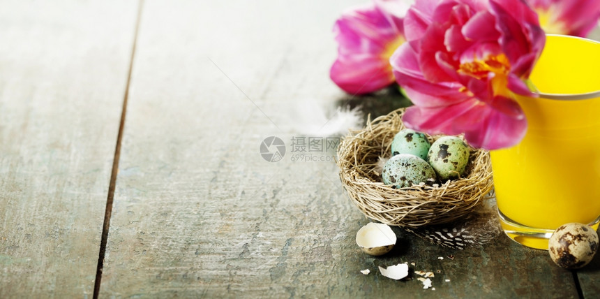 复活节成分包括郁金彩蛋和巢图片