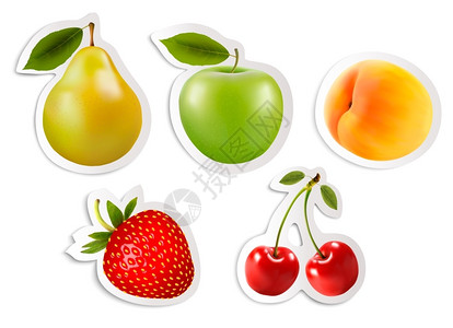 草莓季节5个水果矢量贴纸插画