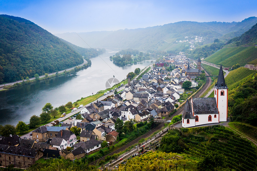 德国Moselle河的景观Moselle山谷和Mosel的全景图片