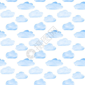 蓝水彩云无缝模式图片