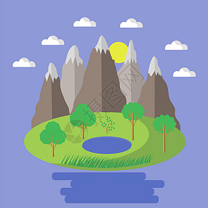 春色与山湖和树隔离的自然景观夏季平板样式说明自然背景图片