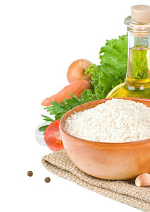 白种中孤立的稻米和健康食品图片