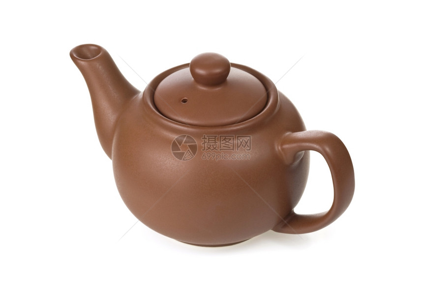 白底孤立的陶瓷茶壶图片