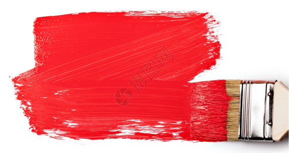 红油漆的笔刷白背景上隔绝的红油漆笔刷图片
