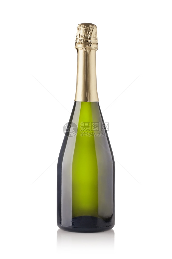 香槟酒瓶白底孤立于图片