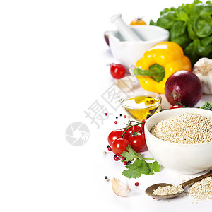 一碗健康的白奎诺阿种子蔬菜加白图片