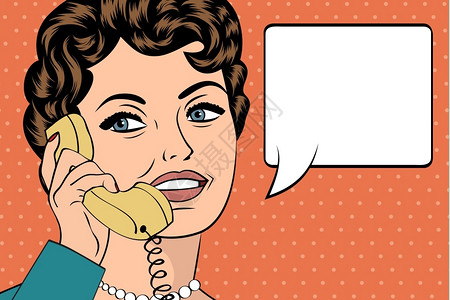 妇女在电话在电话流行艺术插图矢量上聊天的妇女插画