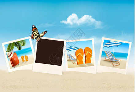 海滩照片海滩上的度假矢量照片插画
