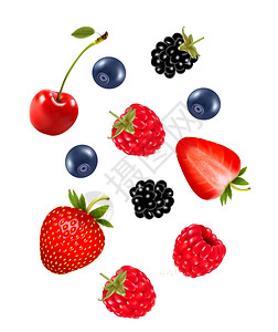 甜草莓和蓝莓一堆多汁的浆果矢量元素插画
