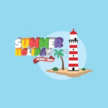 卡通暑假主题沙滩度假矢量艺术插图图片