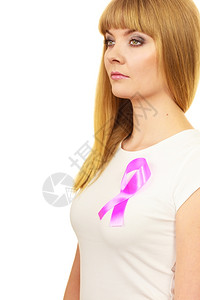 乳房上的粉色妇女癌症丝带保健医药和乳腺癌认识概念图片