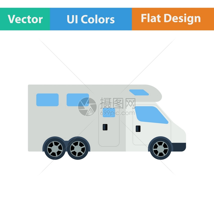 用ui颜色解露营家庭大篷车的简单设计矢量图图片