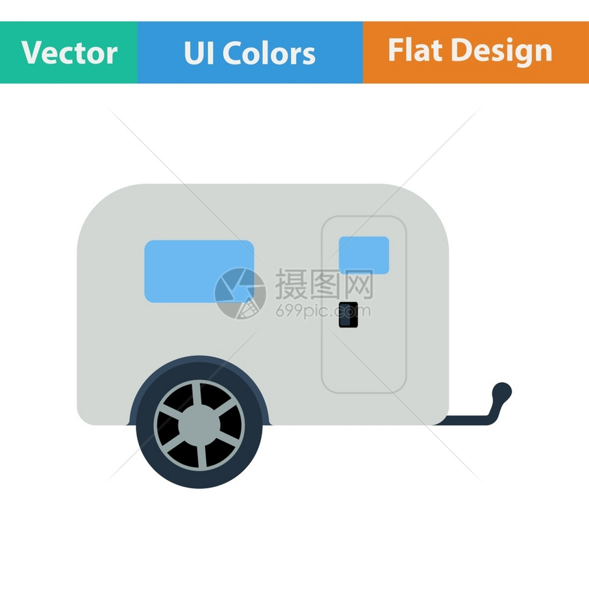 用ui颜色解露营家庭大篷车的简单设计图标图片