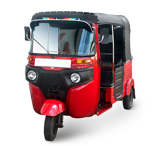 红色出租车HIKKADUWASRILANKA12月30日斯里兰卡出租车12月30日15年月30日在斯里兰卡的Hikkaduwa在斯里兰卡的背景