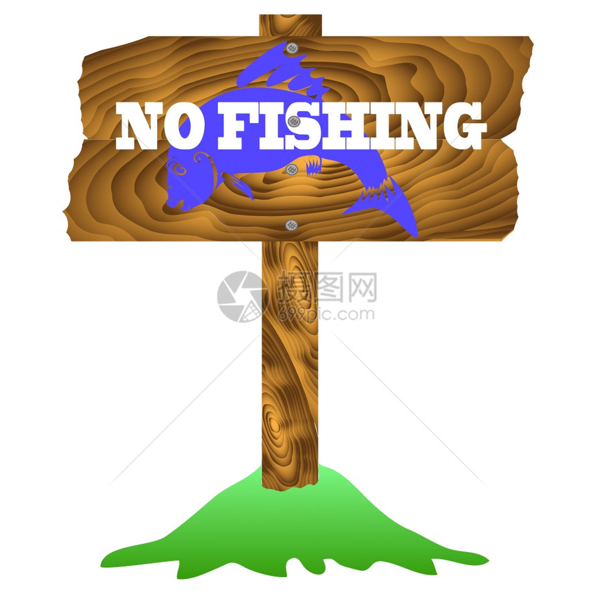 白背景上没有孤立的钓鱼木质信号图片