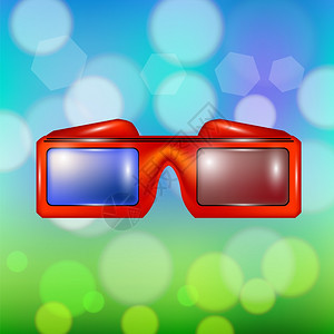 用于观看电影的红眼镜孤立于夏季多彩模糊圆环图片
