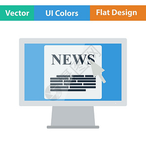 带有新闻图标的监视器平面设计矢量插图背景图片
