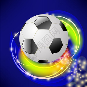 蓝色模糊波浪背景上的运动足球图标图片