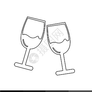 吐司图标两杯葡萄酒或香槟图标背景
