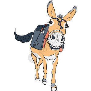 牙买加骡子带马鞍的可笑驴子矢量滑稽骑马鞍插画