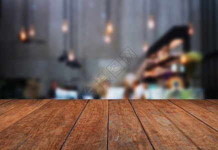 透视表顶层木板含模糊的咖啡店背景产品显示模板图片