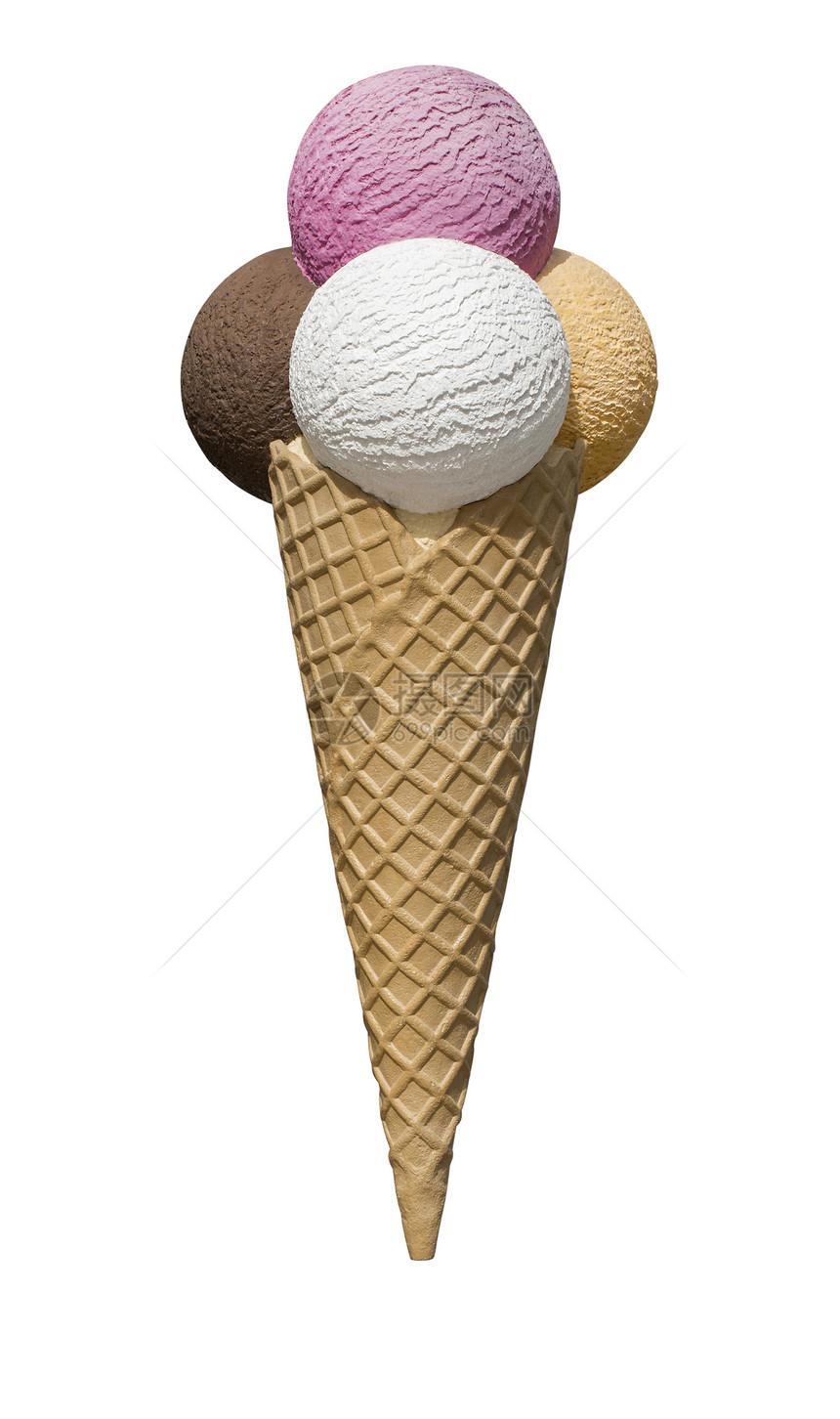 白背景孤立的华夫饼冰淇淋中的彩色白背景孤立无援图片