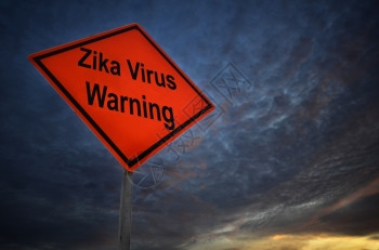 Zika预警告路标志与风暴背景图片