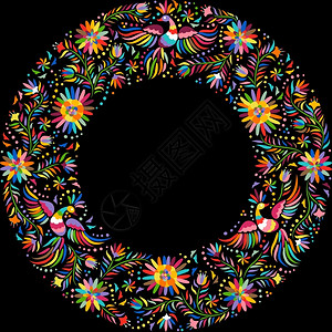 墨西哥刺绣圆框图案图片