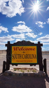 欢迎南方小土豆扁平风插画欢迎来到南卡罗纳州蓝天路牌背景