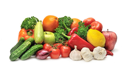 白隔离的水果和蔬菜图片