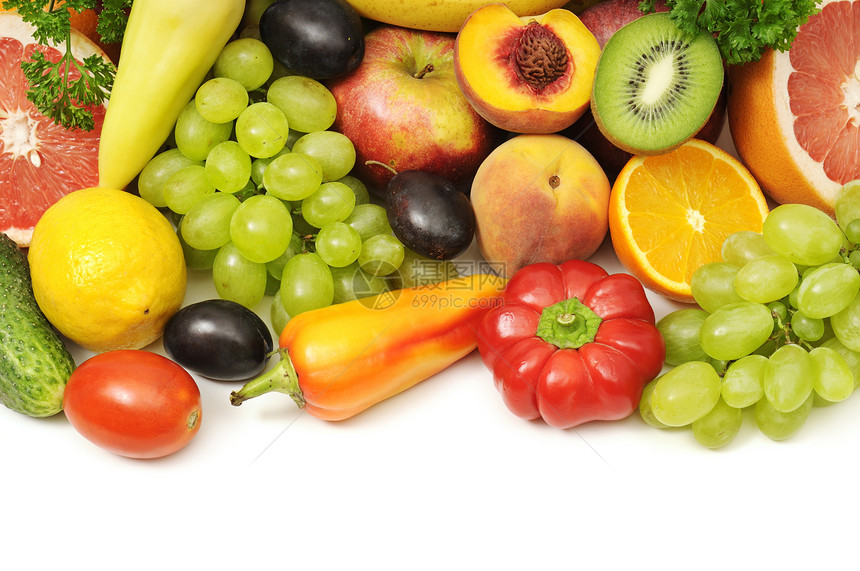 白隔离的水果和蔬菜图片