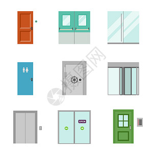 门环素材以平板风格为不同用途的门插画