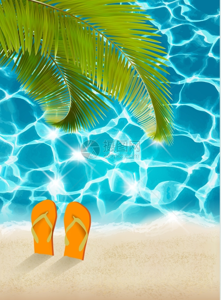度假背景棕榈树海滩大海矢量插画图片