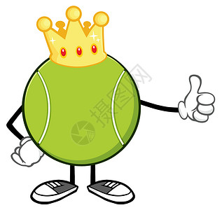 金王网球无脸卡通马斯科特金皇冠举起手掌背景图片