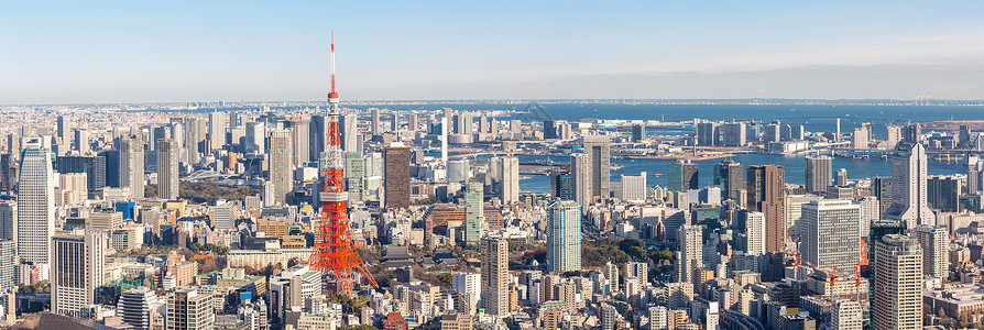 东京城市景观东京塔日本全景有天线的东京塔背景