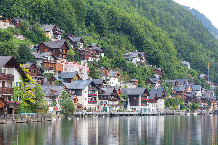 奥地利HallstattHallstat村的经典景象图片