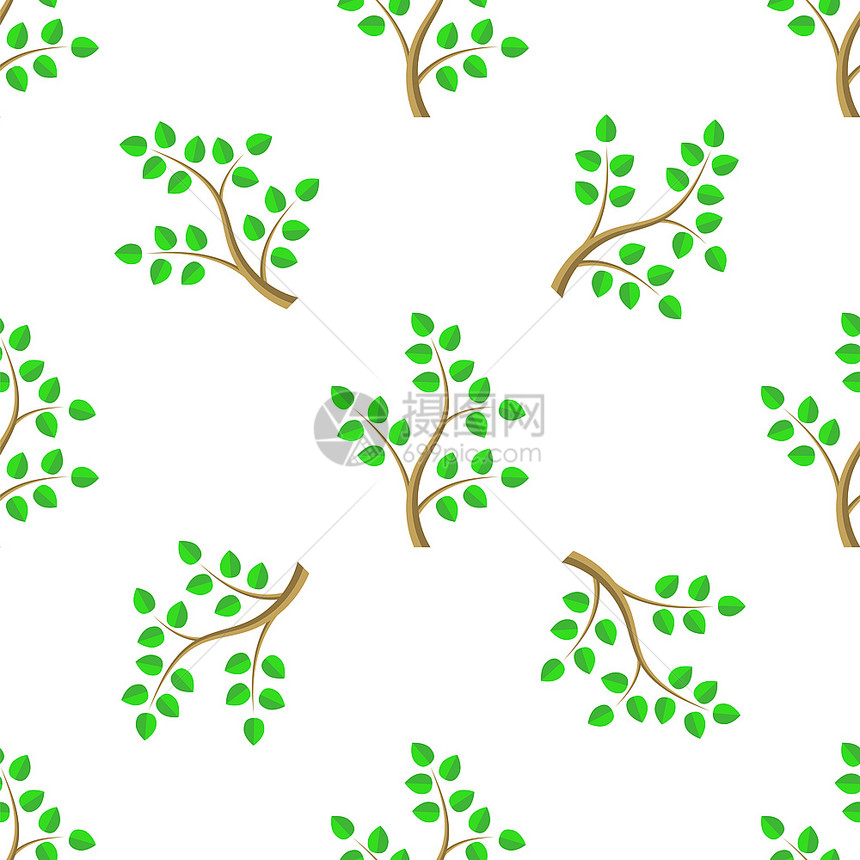 绿卡通树叶无缝背景夏季植物模式图片