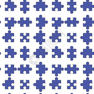 白色背景上孤立的一组蓝划线缝合的Jigsaw模式图片