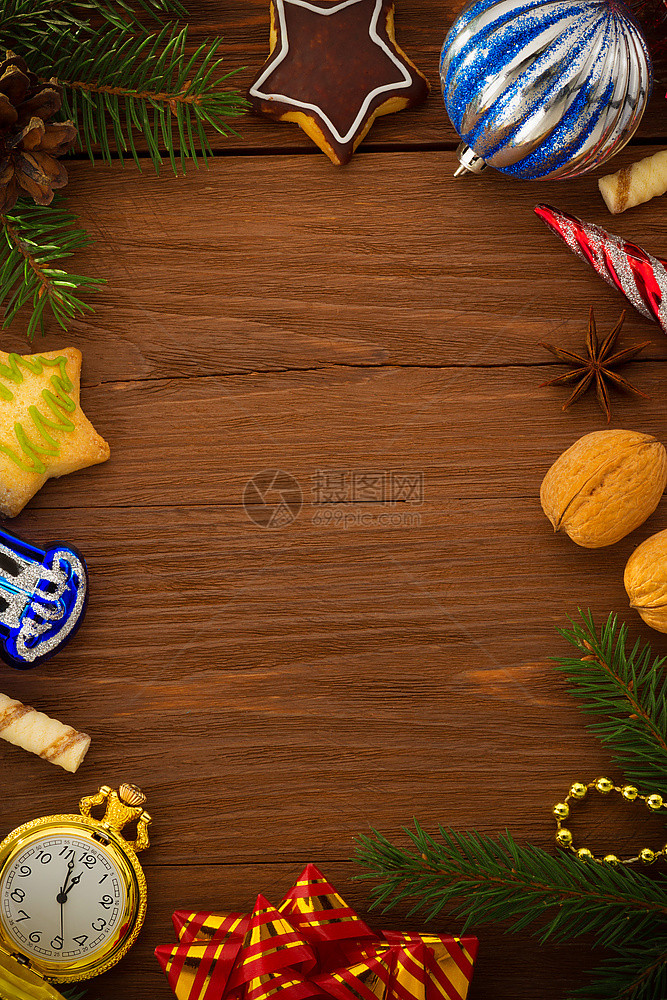 关于木材背景的圣诞概念图片