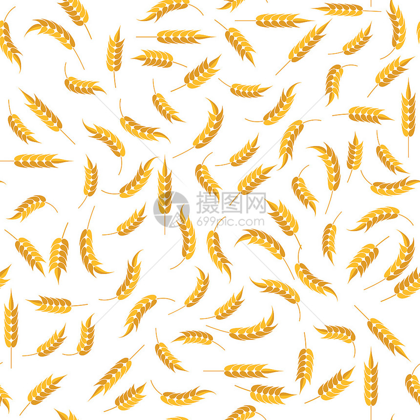 无缝小麦模式白色背景上孤立的一组耳无缝小麦模式图片