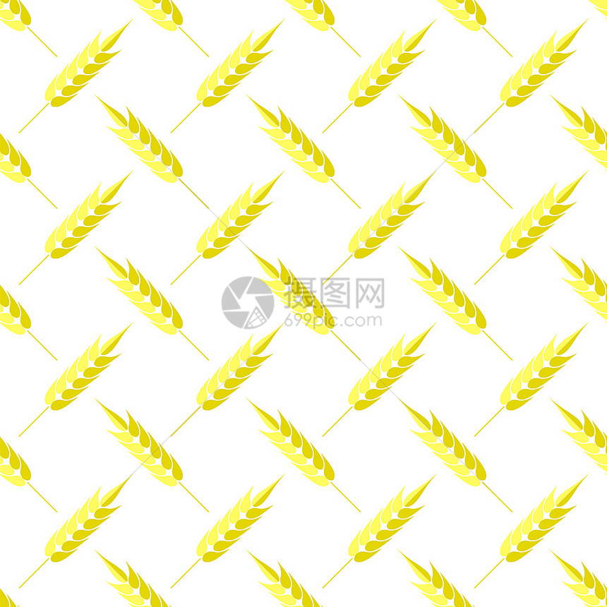 无缝小麦模式白色背景上孤立的一组耳图片