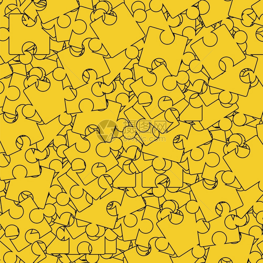 无缝Jigsaw模式黄谜背景顶部视图图片