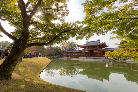 拜考神日本京都Uji镇Byodoin寺庙背景