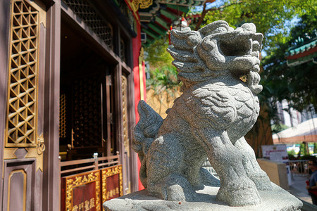香港神庙古典狮子雕像图片