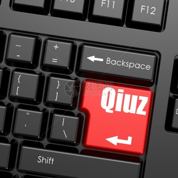 计算机键盘上的红色输入按钮Qiuz单词商业概念3D显示图片