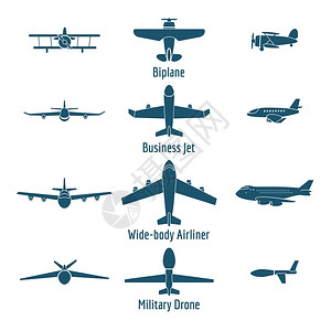 反转飞机和商务喷气式飞机客和军用无人插画