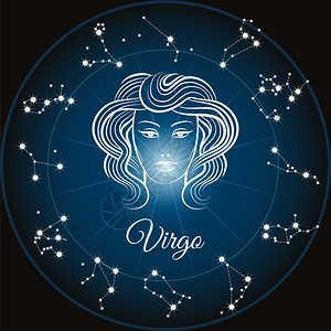 贝维斯Zodiac符号Virgo和圆形星座矢量插图插画
